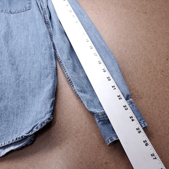 ZARA 1975 Chambray Shirt Men M Blue Pearl Snaps Long Sleeve Western Streetwear - Picture 8 of 13